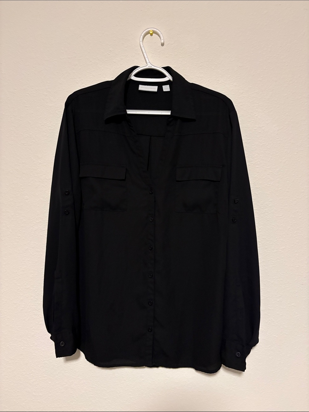 New York & Company Black Button-Down Roll-Tab Blouse/XL